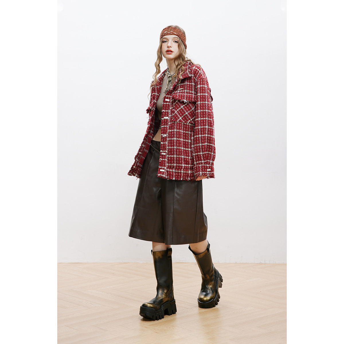Unisex Jacket Retro Lapels Jacket Plaid Coat