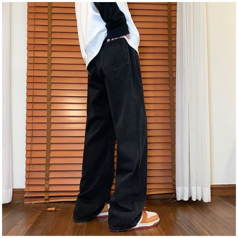 Men Jeans Straight Jeans Spring Retro Washed Loose Casual Trousers