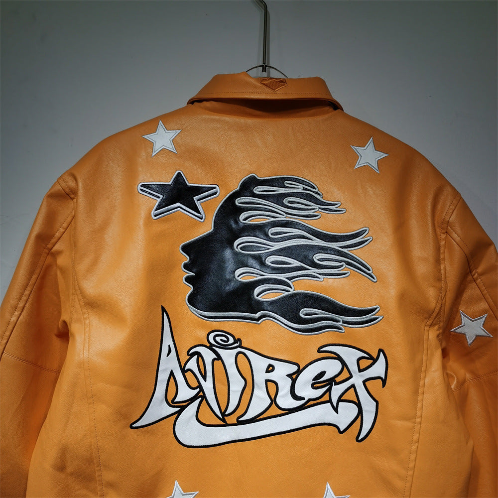 Hellstar Jacket Avirex X Hellstar Leather Jacket Loose Hip Hop