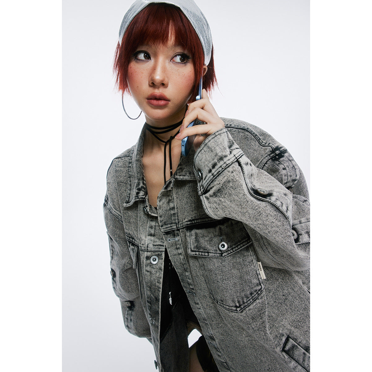 Unisex Jacket Retro Washed Denim Jacket Turn-down Collar Coat