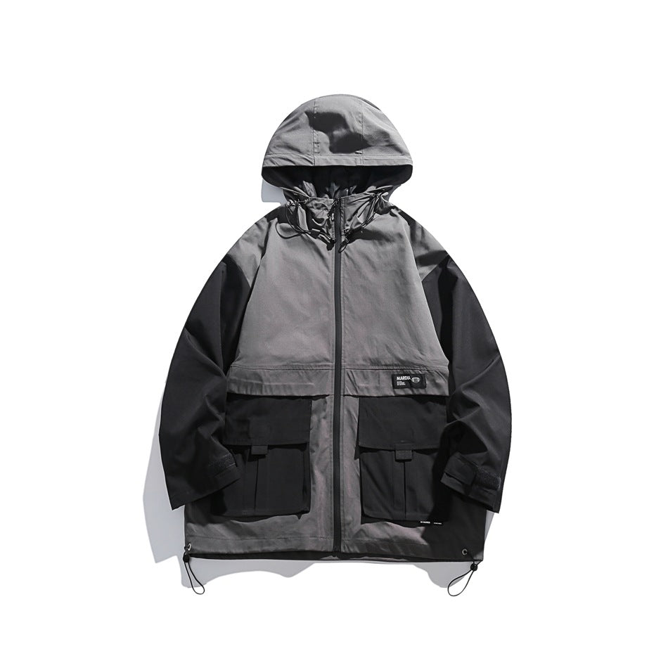 Unisex Jacket Retro Patchwork Contrast Color Jacket Loose Outdoor Jacket