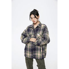 Unisex Jacket Retro Plaid Shirt Men and Women Loose Jacket