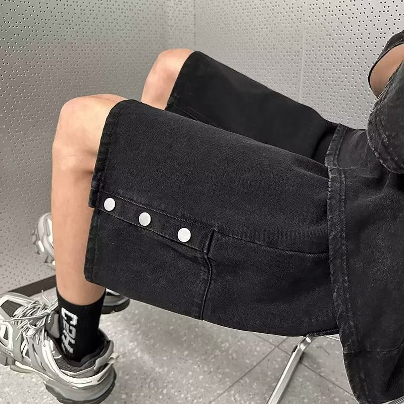 Men Jeans Breasted Slit Denim Shorts Summer Distressed Retro plus Size Pants