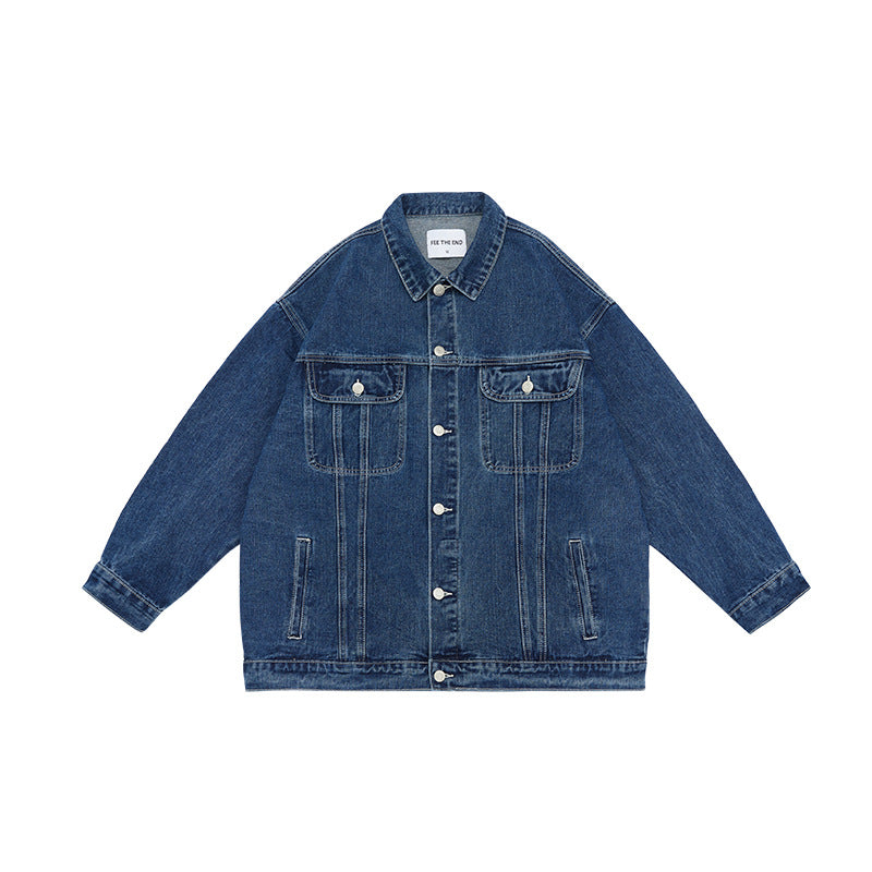 Unisex Jacket Retro Lapels Coat Denim Jacket Loose-Fitting Denim Clothes
