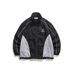Unisex Jacket Retro Patchwork Contrast Color Stand-up Collar Sportswear Jacket