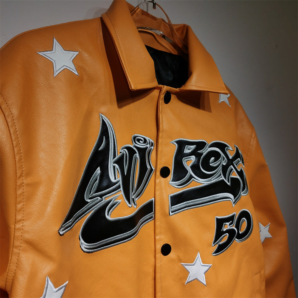 Hellstar Jacket Avirex X Hellstar Leather Jacket Loose Hip Hop