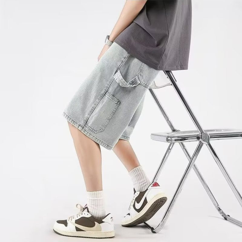 Men Jeans Denim Shorts Men's Summer Casual Wide-Leg Pants