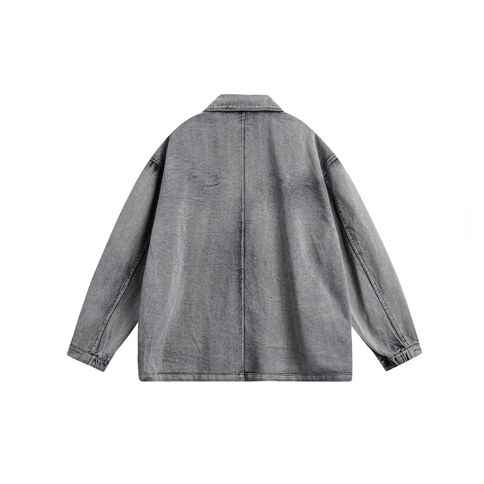 Unisex Jacket Vintage Loose-Fitting Denim Clothes Men's and Women's Washed Distressed Jacket