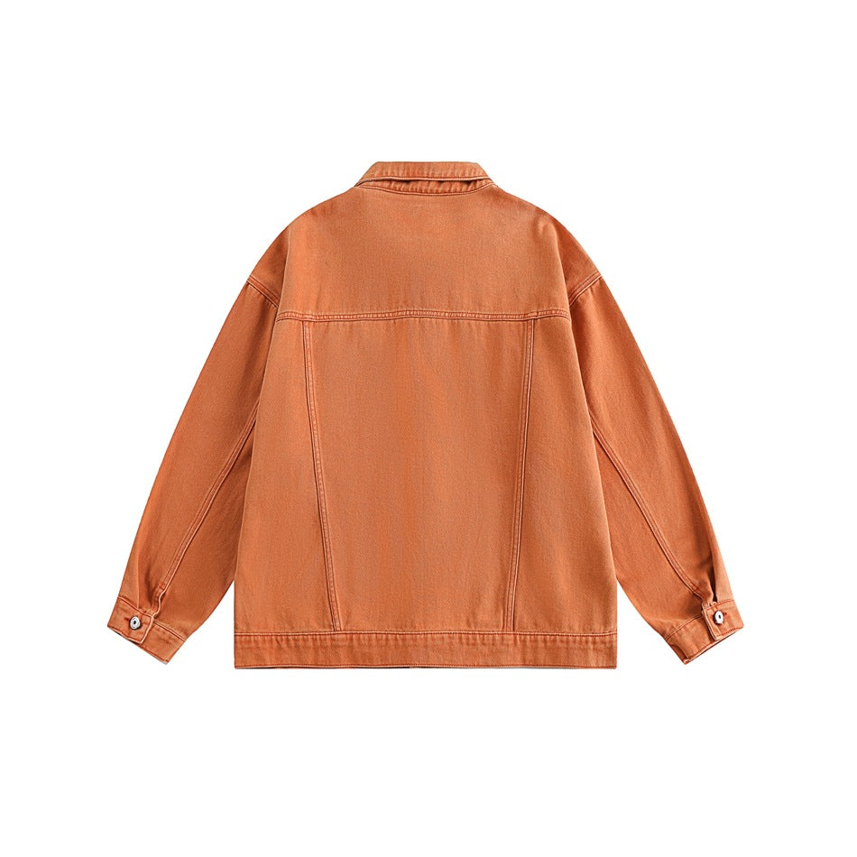 Unisex Jacket Spring and Autumn Denim Jacket Men and Women Couple Loose Casual Polo Collar Jacket