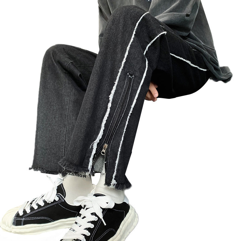 Men Jeans Straight Jeans Men's Loose Split Pants