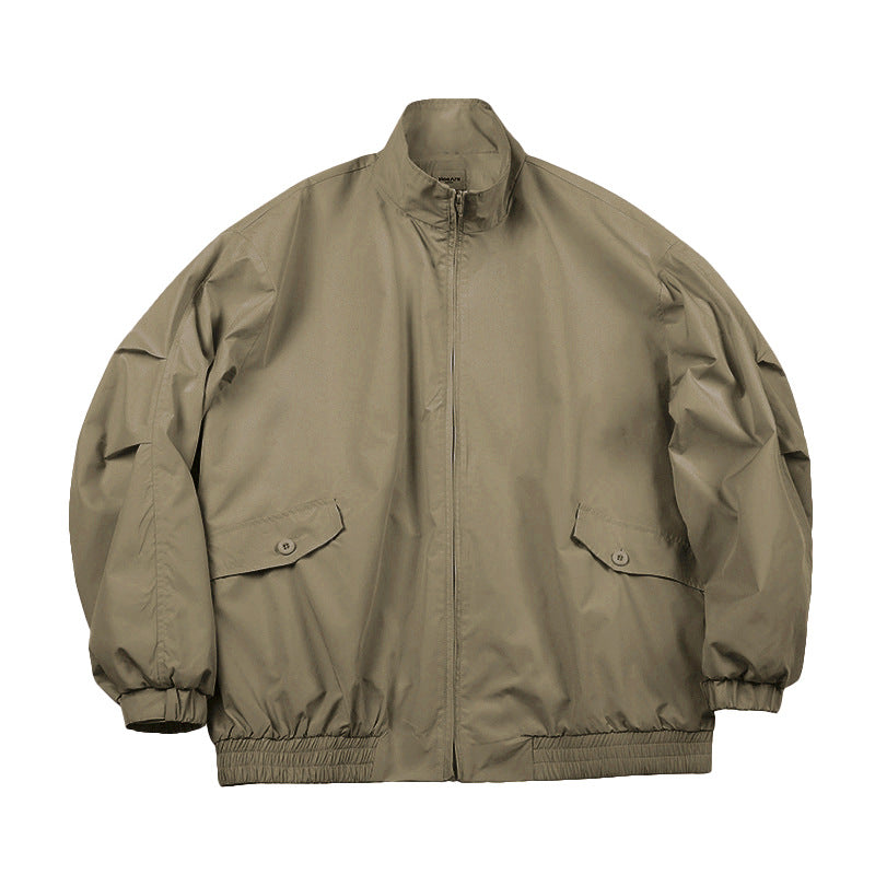 Unisex Jacket Vintage Waterproof Jacket for Men Loose Stand Collar Coat
