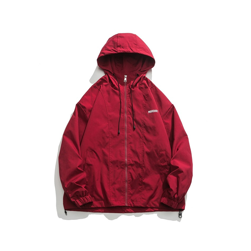 Unisex Jacket Vintage Sports Hooded Jacket Loose Casual Spring and Autumn Coat