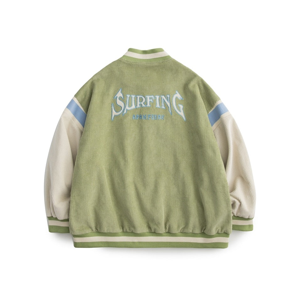 Unisex Jacket Vintage Baseball Jacket Men's and Women's Loose Corduroy Embroidered Jacket