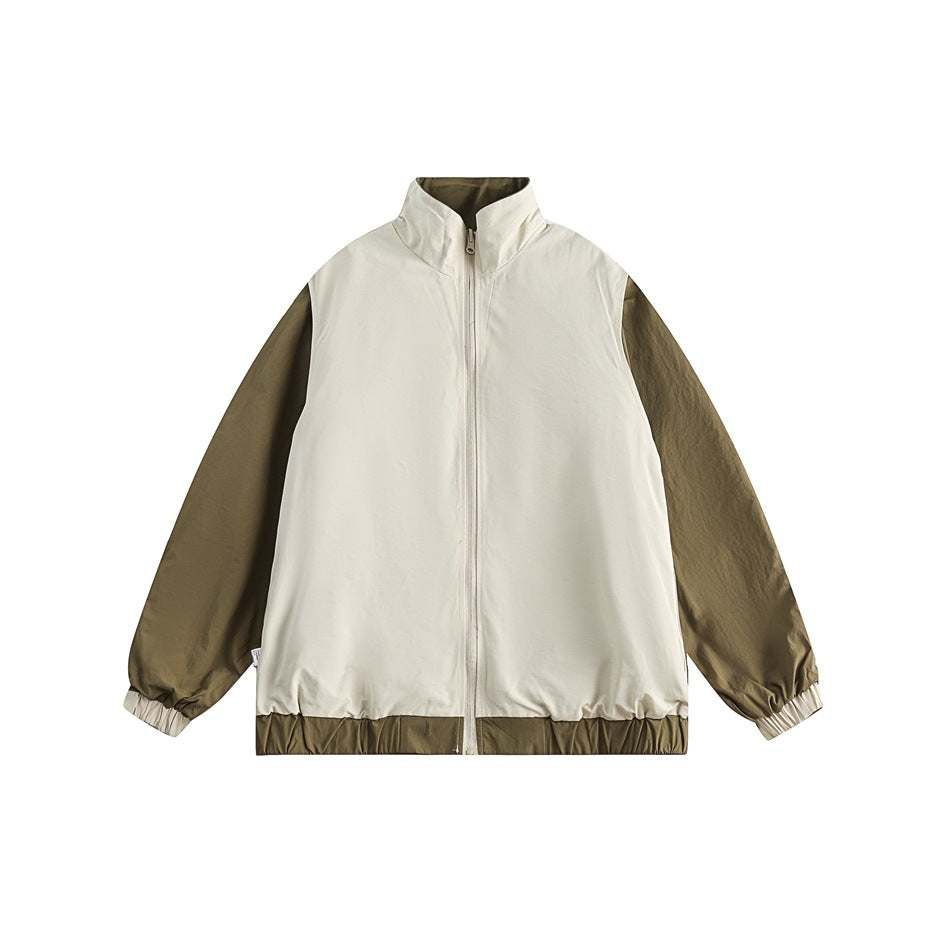 Unisex Jacket Stand-up Collar Sports Jacket Loose Splicing Coat