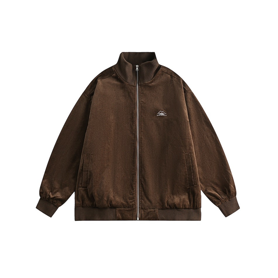 Unisex Jacket Vintage Men's Stand Collar Jacket Loose Corduroy Coat