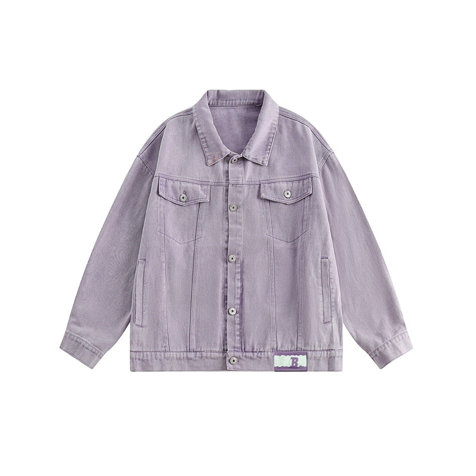 Unisex Jacket Spring and Autumn Denim Jacket Men and Women Couple Loose Casual Polo Collar Jacket