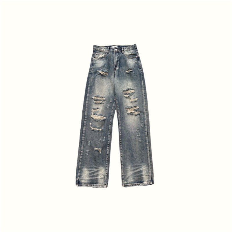 Men Jeans Retro Washed Distressed Ripped Jeans