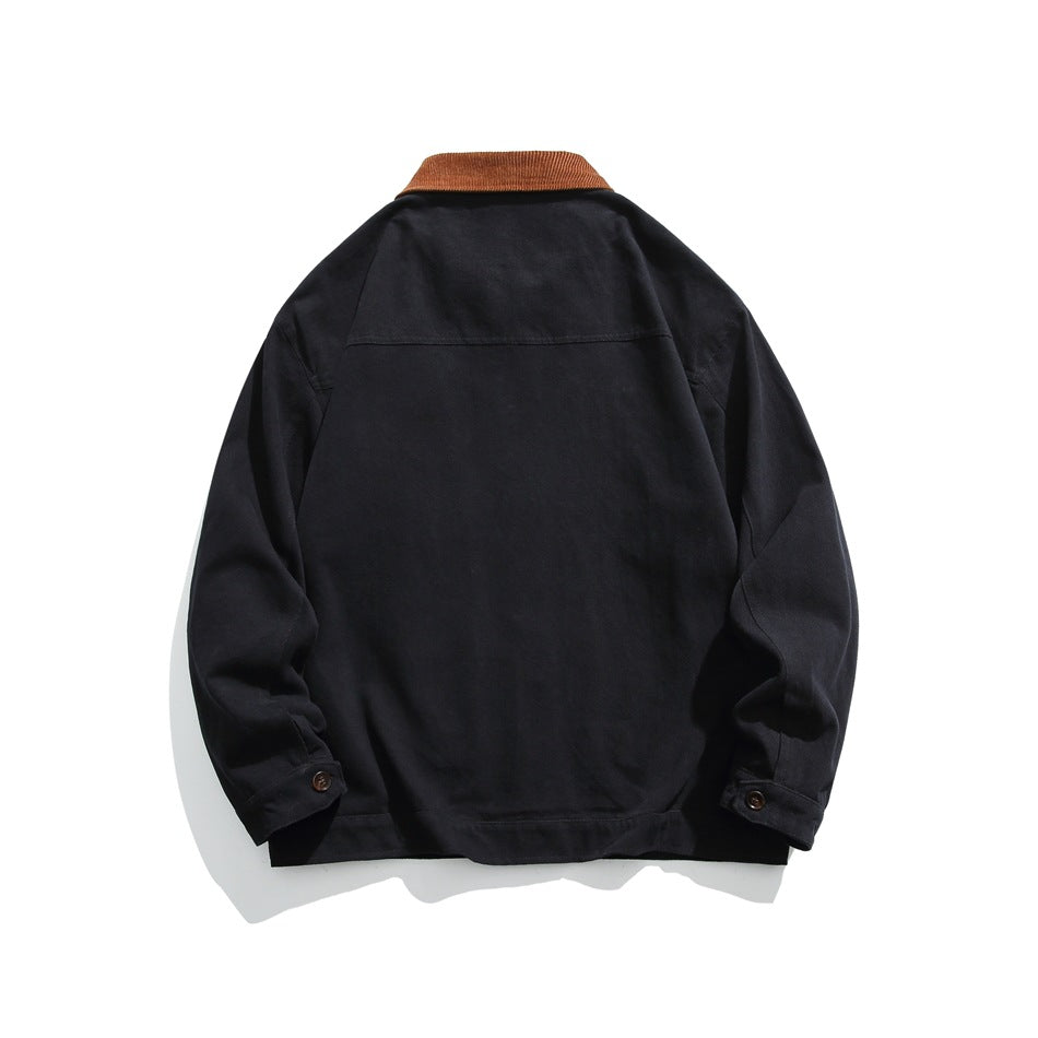 Unisex Jacket Retro Multi-Pocket Workwear Coat Loose Casual Polo Collar Jacket