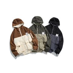 Unisex Jacket Vintage Shell Jacket Loose Hooded Coat Men's and Women's Jacket