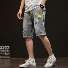 Men Jeans Denim Shorts Men's Summer Loose Straight Shorts