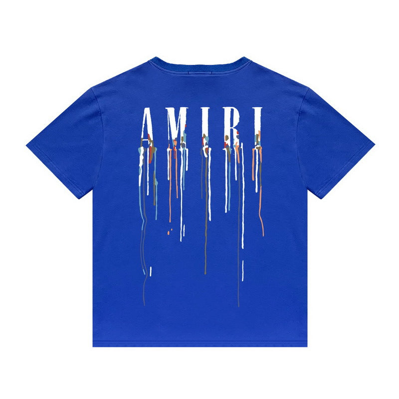 Amiri T Shirt Color Ink Splash Paint Colorful Casual Round Neck
