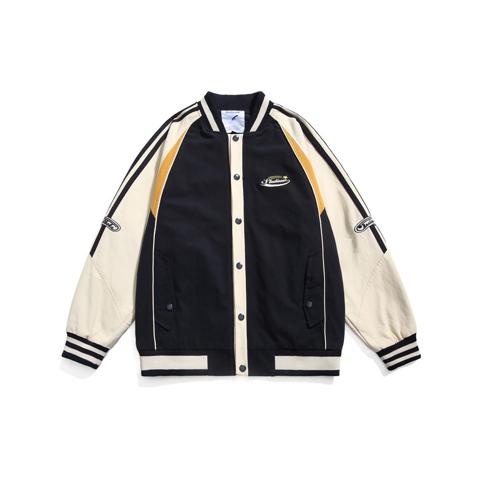 Unisex Jacket Vintage Baseball Collar Jacket Men and Women Loose Spring and Autumn Coat