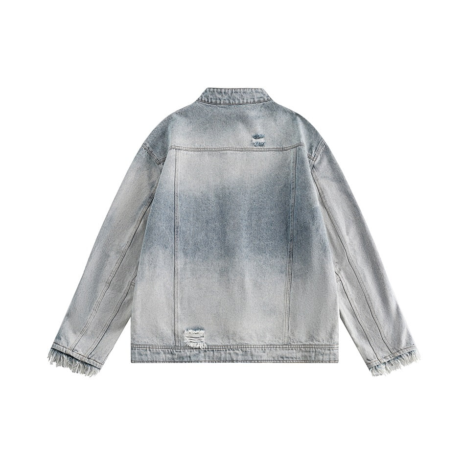 Unisex Jacket Retro Washed Ripped Denim Jacket Locomotive Overalls