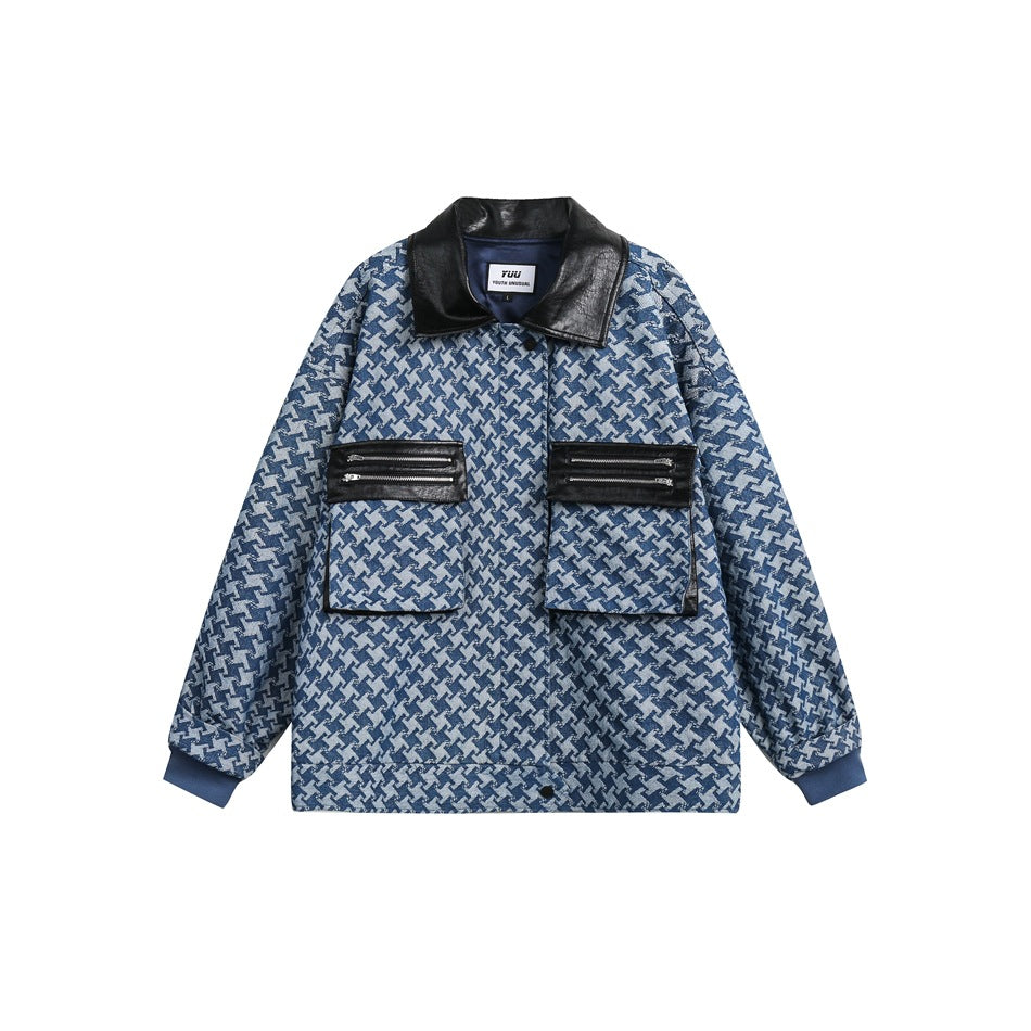 Unisex Jacket Retro Houndstooth Jacket Baggy Coat