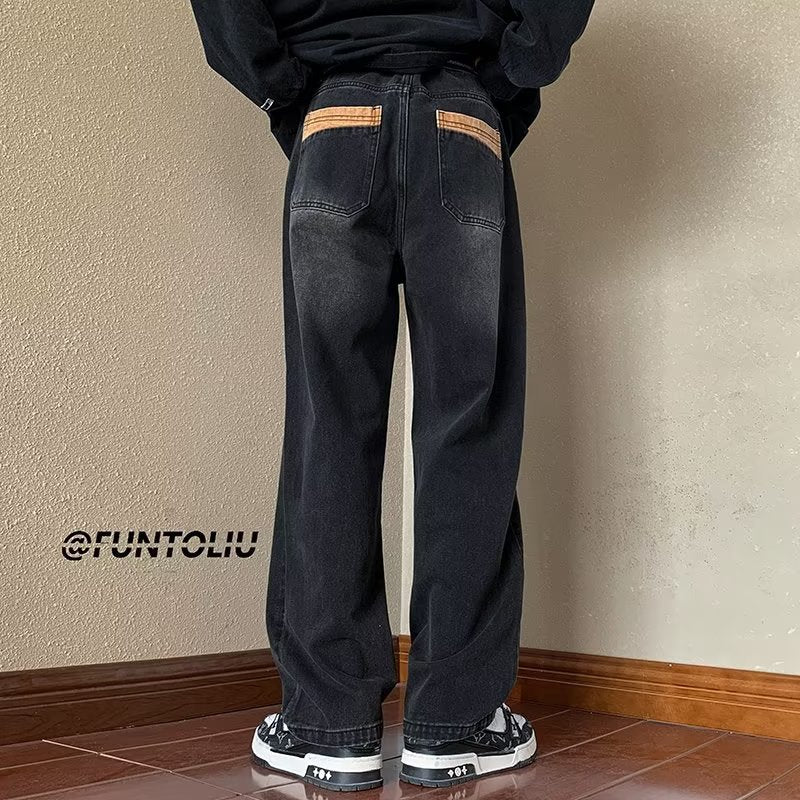 Men Jeans Loose Straight Wide Leg Pants