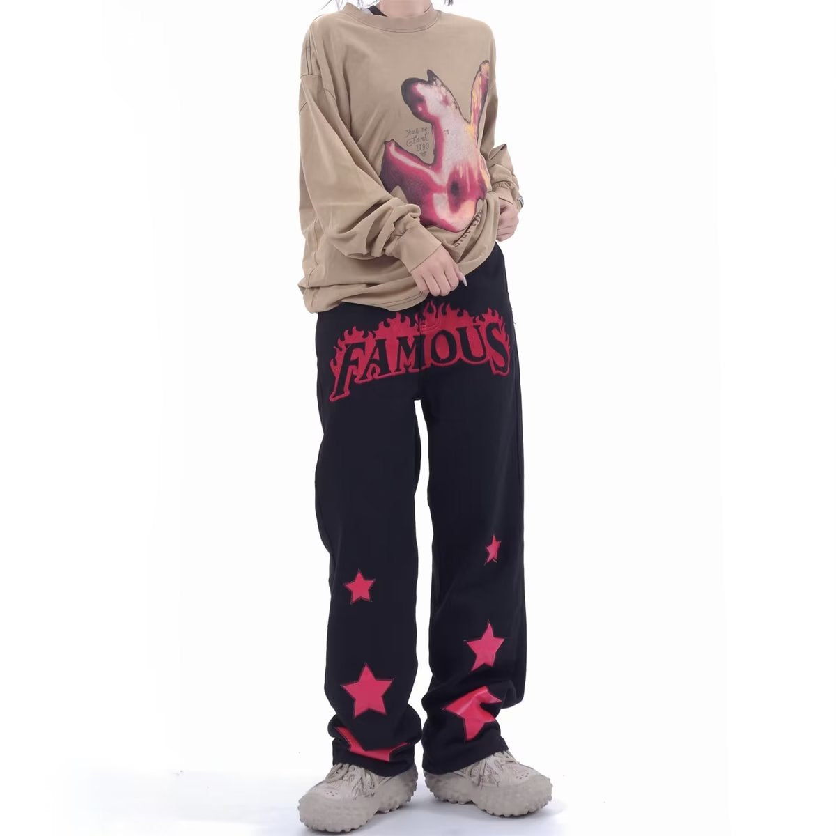 Men Jeans XINGX Paste Cloth Embroidery Jeans Retro Hip Hop Straight Loose Trousers