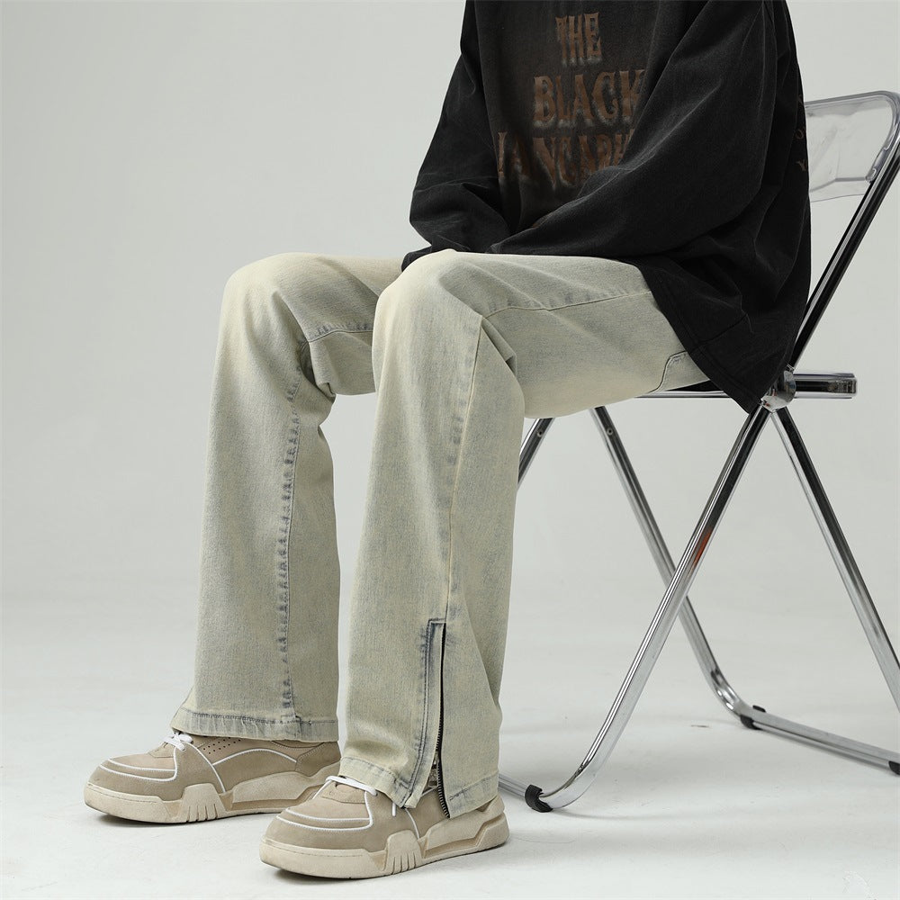 Men Jeans Retro Washed Worn Jeans