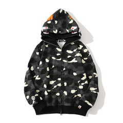 Bathing Ape Hoodie Double Hat Luminous Camouflage Cardigan Zip Hooded Velvet Shark