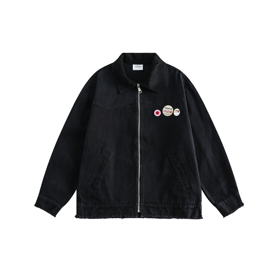 Unisex Jacket Washed Detroit Jacket Retro Lapels Overalls