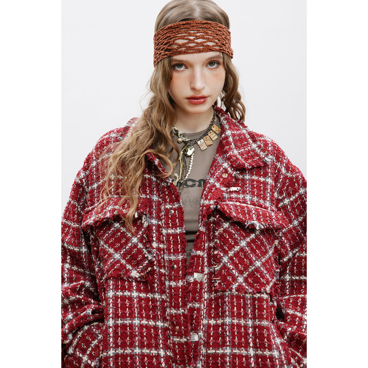 Unisex Jacket Retro Lapels Jacket Plaid Coat