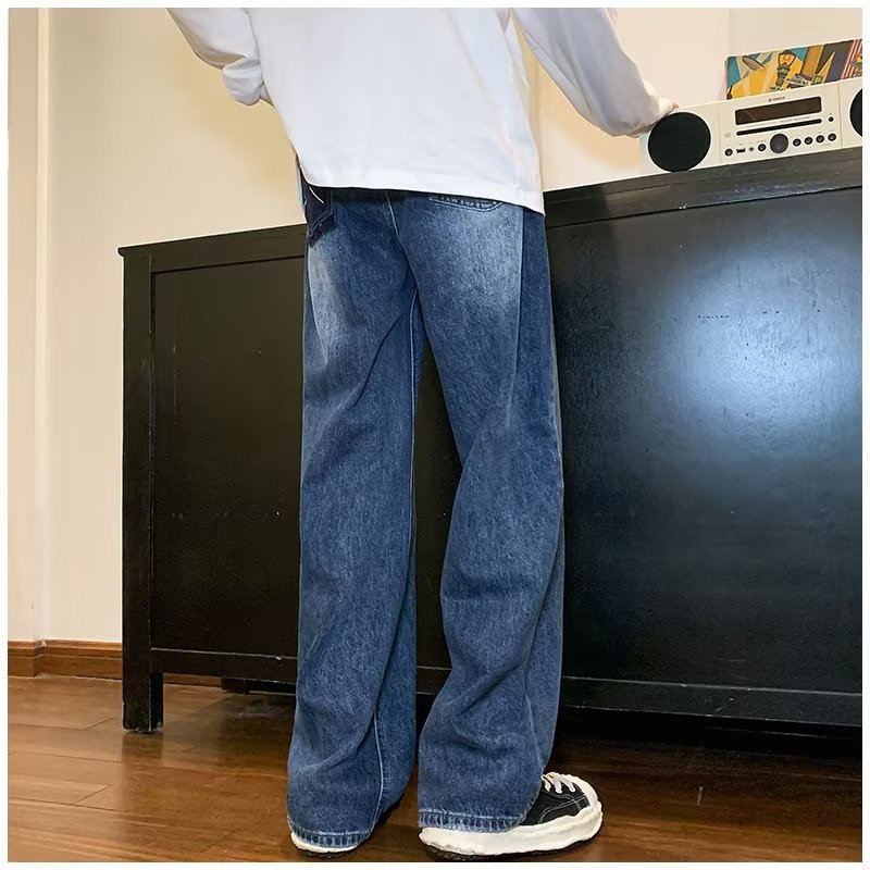 Men Jeans Straight Jeans Spring Retro Washed Loose Casual Trousers