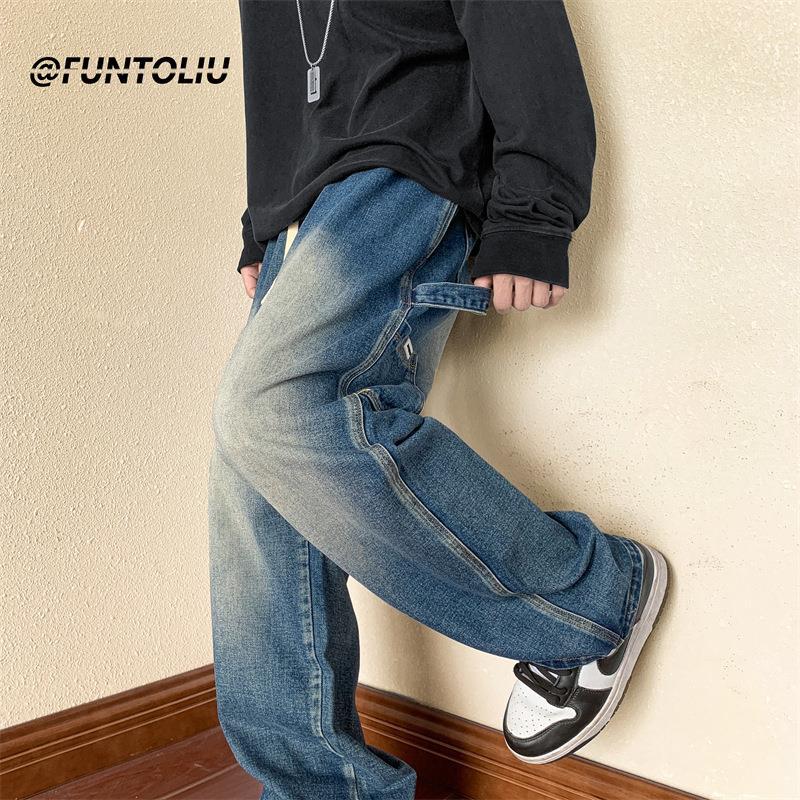 Men Jeans Vintage Brown Jeans Men's Autumn Loose Straight Wide Leg Pants