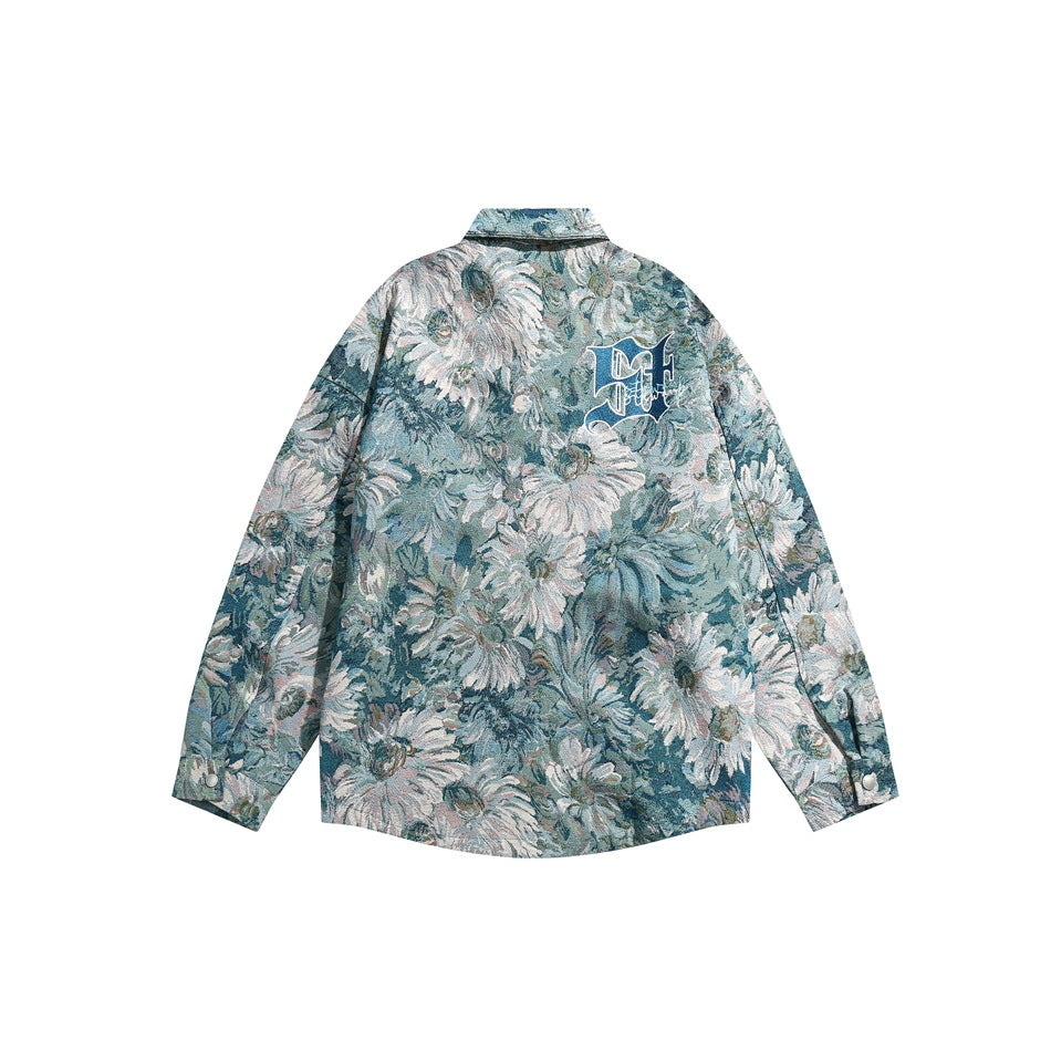 Unisex Jacket Embroidered Jacket Men's Loose Casual Polo Collar Coat