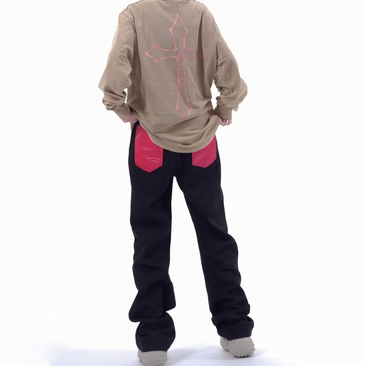 Men Jeans XINGX Paste Cloth Embroidery Jeans Retro Hip Hop Straight Loose Trousers