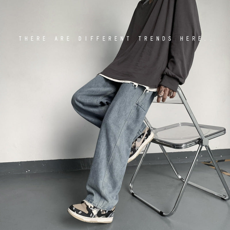 Men Jeans Fall Hip Hop Loose Straight-Leg Pants Vintage