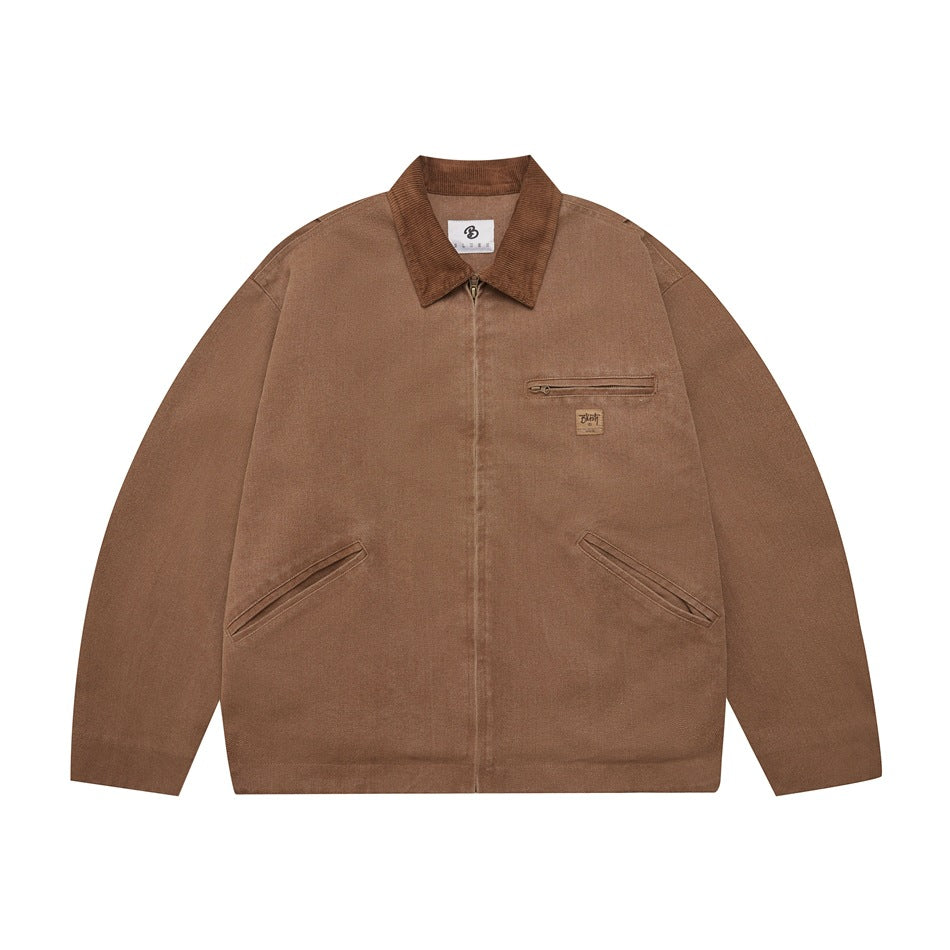 Unisex Jacket Retro Washed Lapel Detroit Jacket Baggy Coat