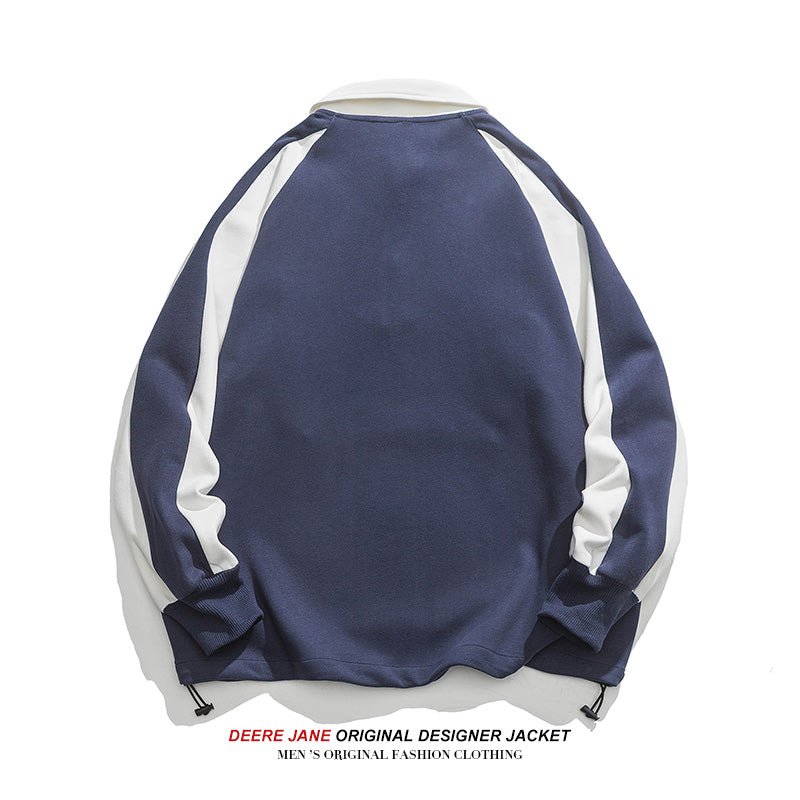 Men Pullover Hoodie Spring Color Matching Polo Shirt Men Loose-Fitting Casual Pullover