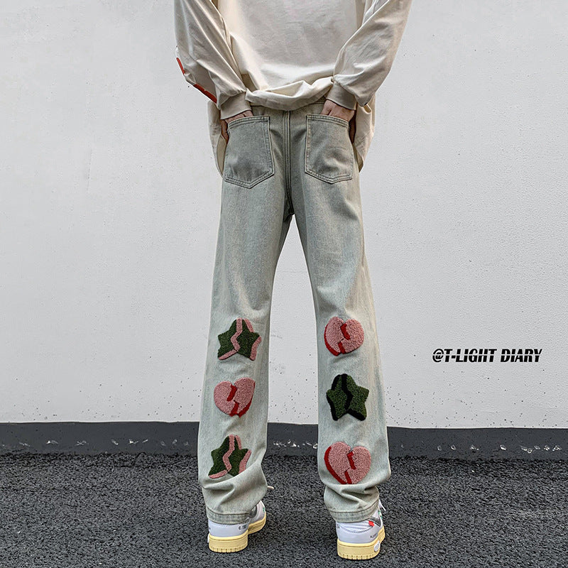 Men Jeans Spring and Autumn Slim-Fit Pants Straight Casual Trousers