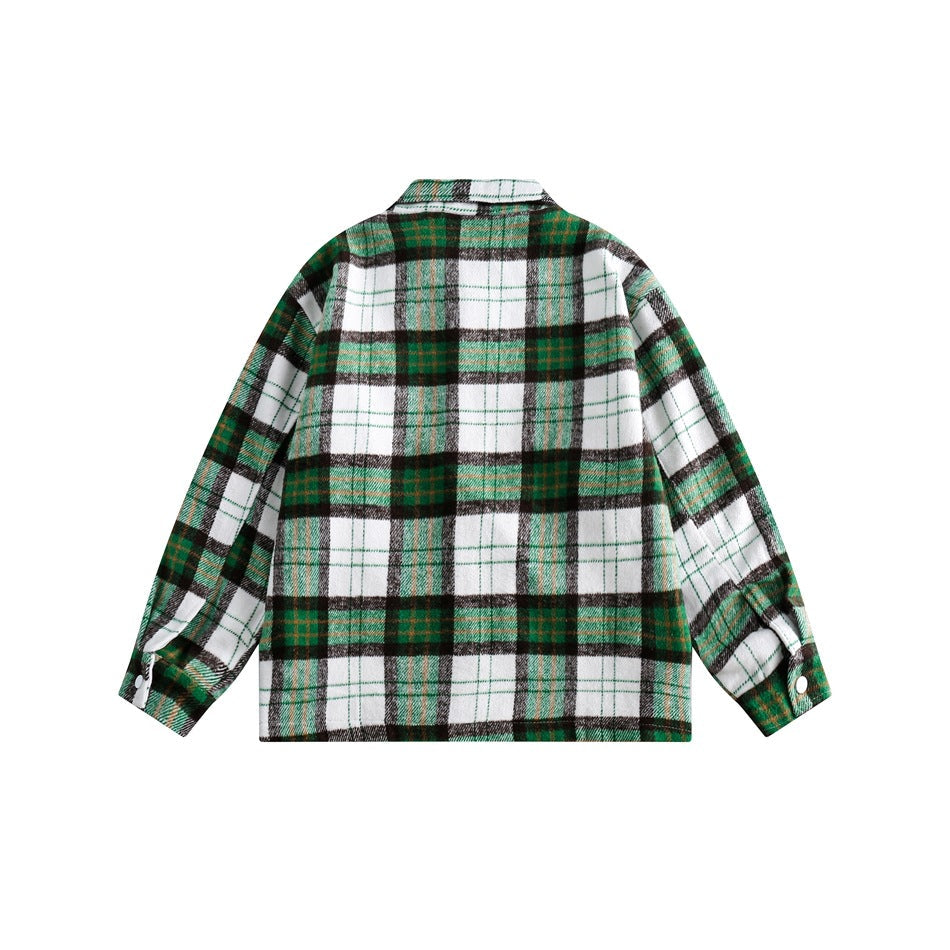 Unisex Jacket Polo Collar Jacket Men's and Women's Loose Plaid Jacket