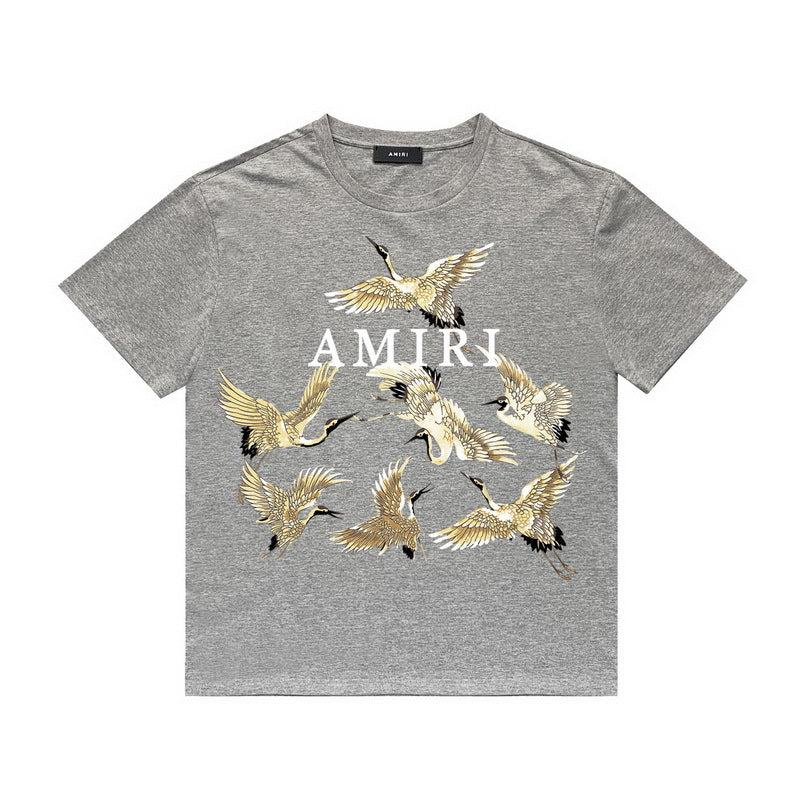 Amiri T Shirt Crane Print Casual Round Neck