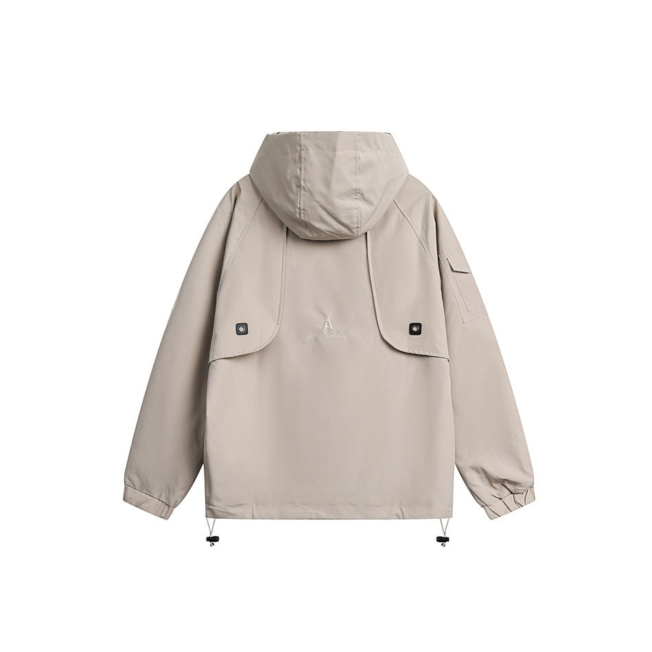 Unisex Jacket Loose Hooded Coat Oblique Zipper Mechanical Style Jacket