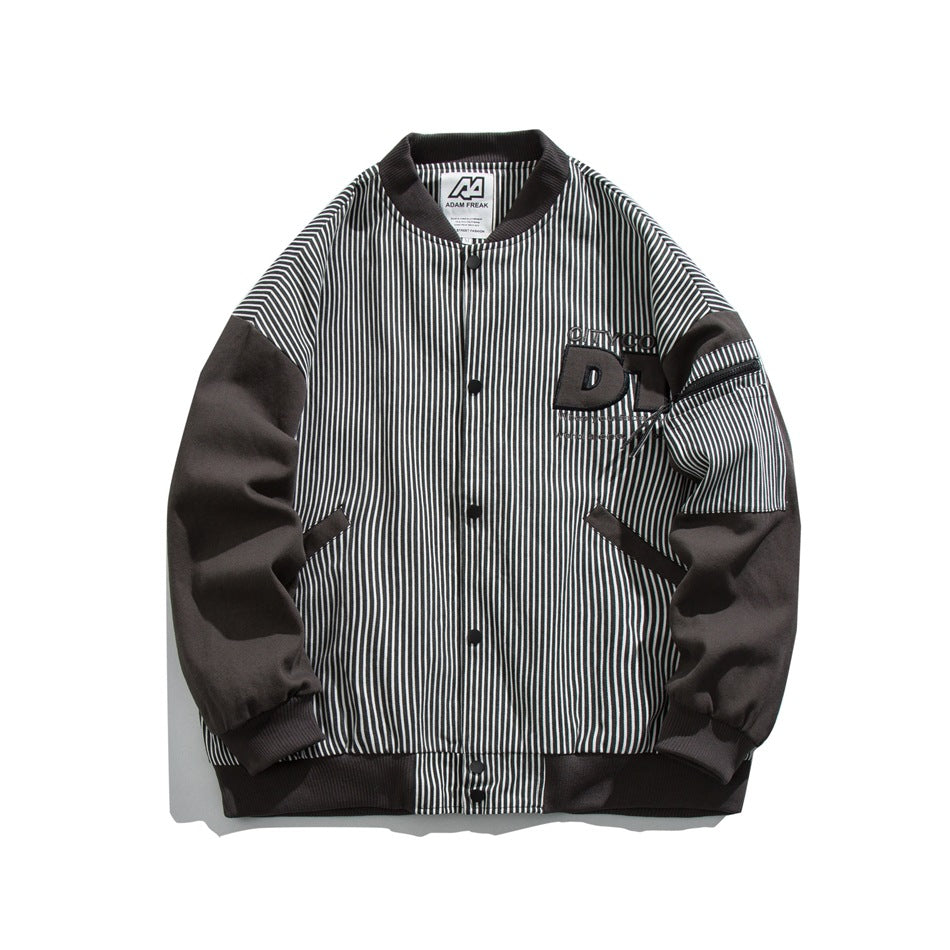 Unisex Jacket Retro Baseball Uniform Jacket Men's and Women's Loose Embroidered Striped Jacket