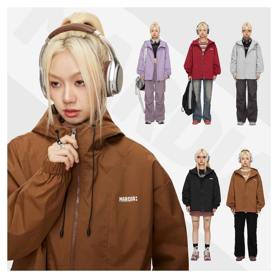 Unisex Jacket Vintage Sports Hooded Jacket Loose Casual Spring and Autumn Coat