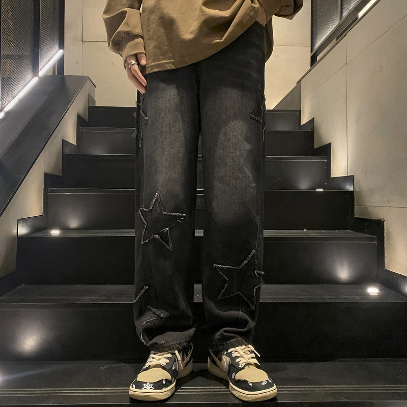 Men Jeans Straight-Leg Denim Trousers Autumn and Winter Loose