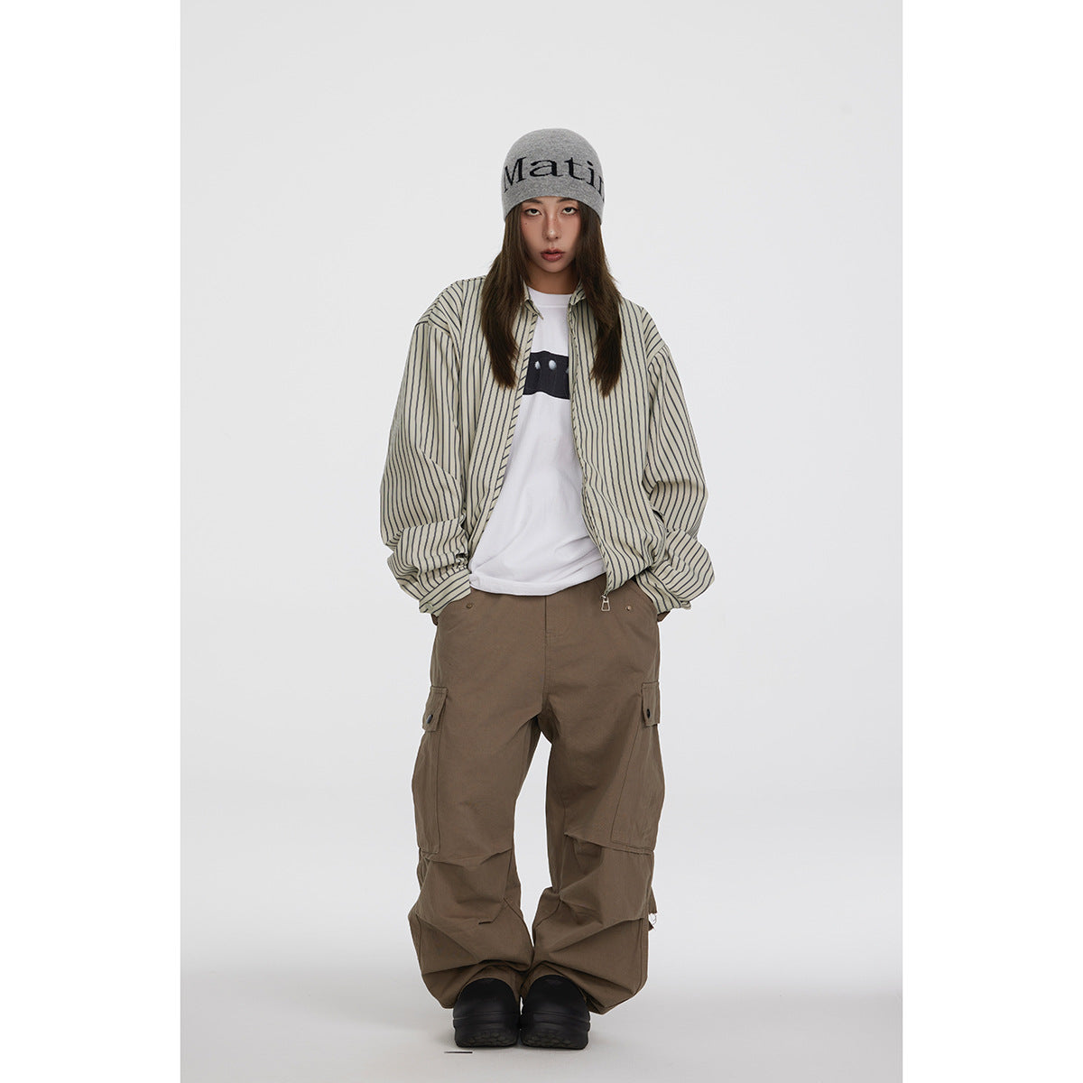 Unisex Jacket Autumn Vintage Stripe Jacket Loose Overalls