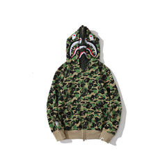 Bathing Ape Hoodie Camouflage Double Hat Autumn/Winter Fleece Cardigan Zipper Loose Shark